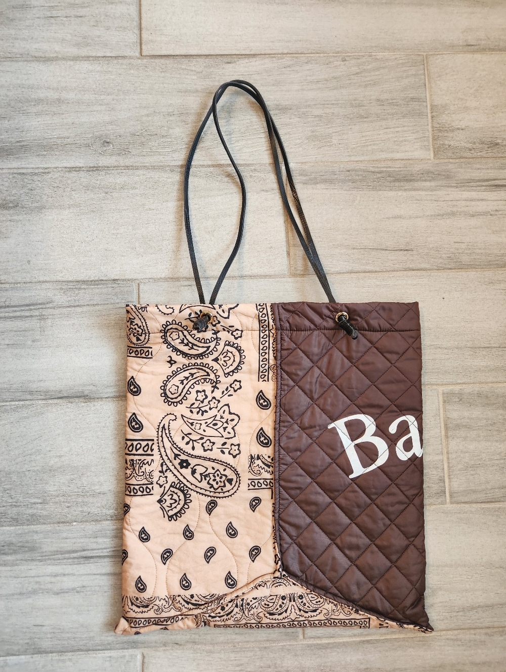 D.Plat Shopper Bag Brown Tan Quilted Nylon Brown Tan Cotton Made Korea New $70